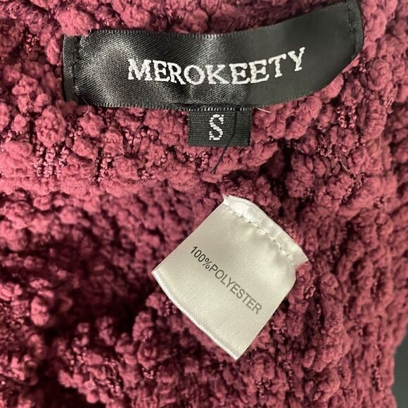 Merokeety Plum Purple Popcorn Chenille Loose Knit Longline Open Front Cardigan S - Picture 4 of 5